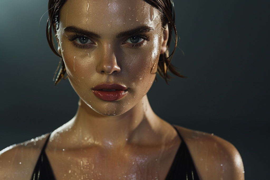 Coiffure effet wet look glamour pour shooting éditorial